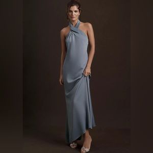 BHLDN Ruby Twist Halter Satin Gown (size US 8)